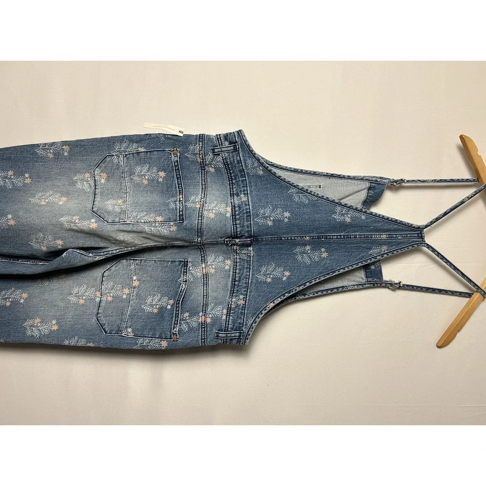 Pilcro Overalls Painters Womens 31 Floral Distressed Denim Boho Fairy Relaxed - Picture 6 of 11